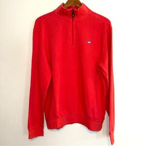 Southern Tide Tide 1/4 Zip Pullover Mock Neck Long Sleeve Size Medium Orange/Red